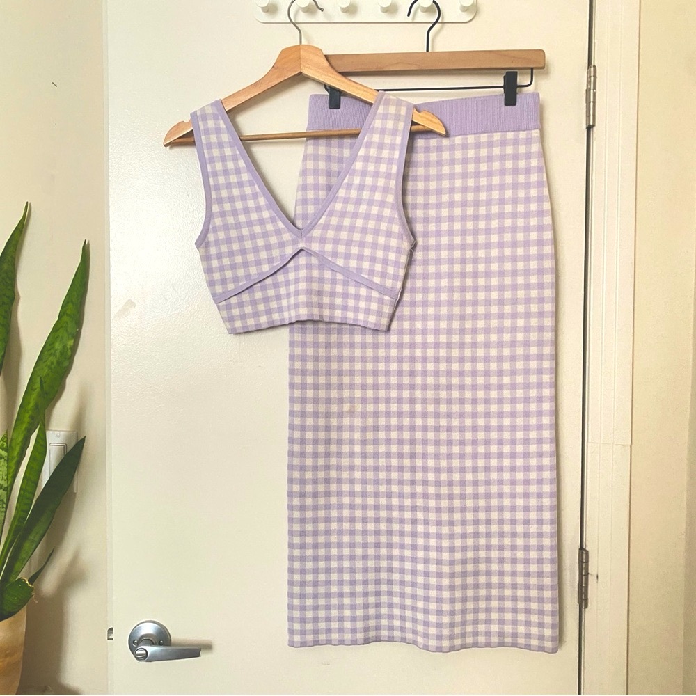Zara Lavender Gingham Knit Skirt and Top Set
